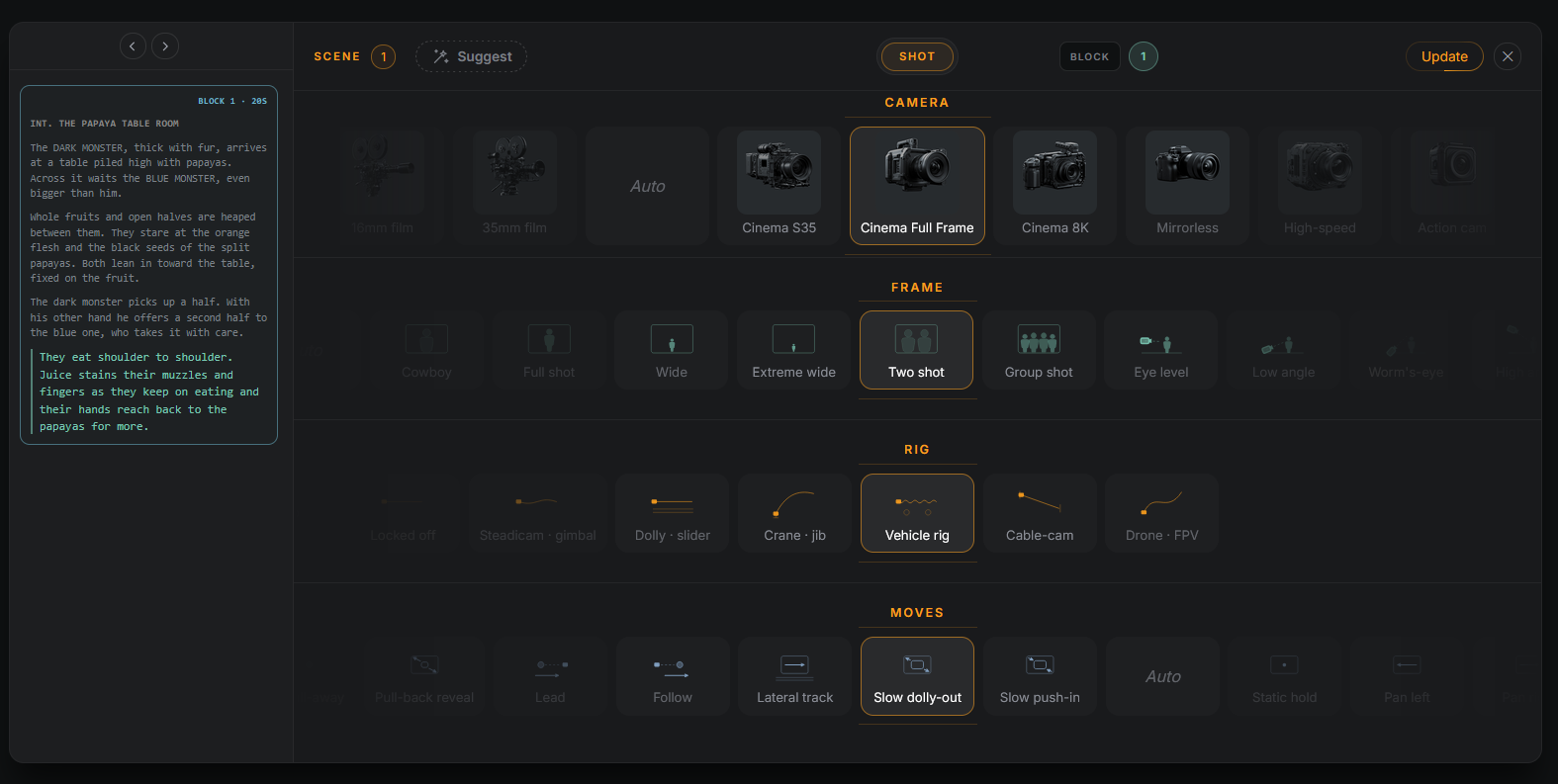 The shot window in Papayita: camera, frame, rig and moves for one shot